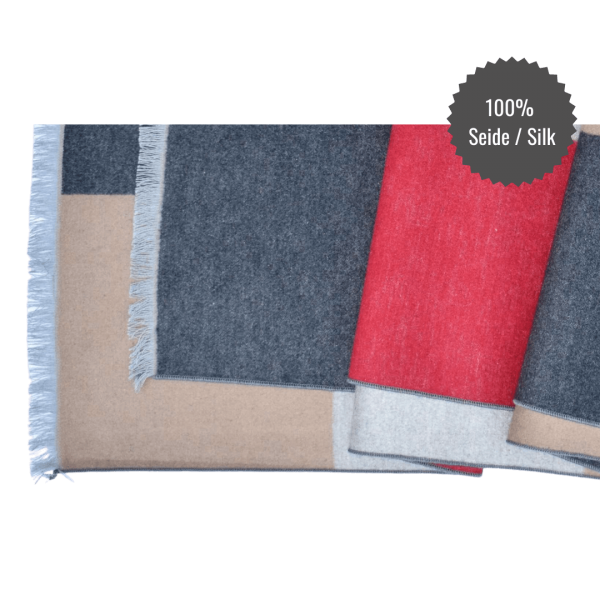 Seidenflanell Schal Patchwork Rot Schwarz Beige